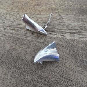 Vintage Zina Sterling Silver Modernist Clip On Earrings